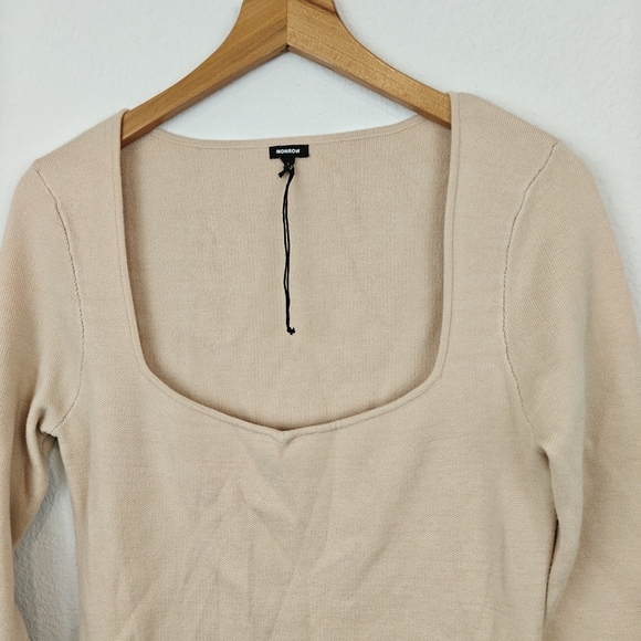 Monrow Nwot Long Sleeves Knit Bodycon Mini Dress Size Small Women's Tan - Picture 4 of 9